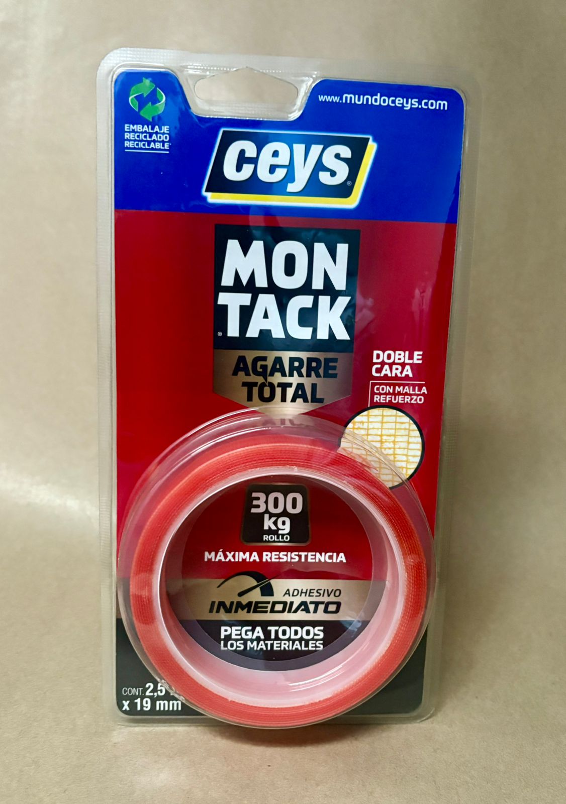 Cinta de Montaje Mon Tack Doble Contacto Ceys 19mm x 2.5 mts